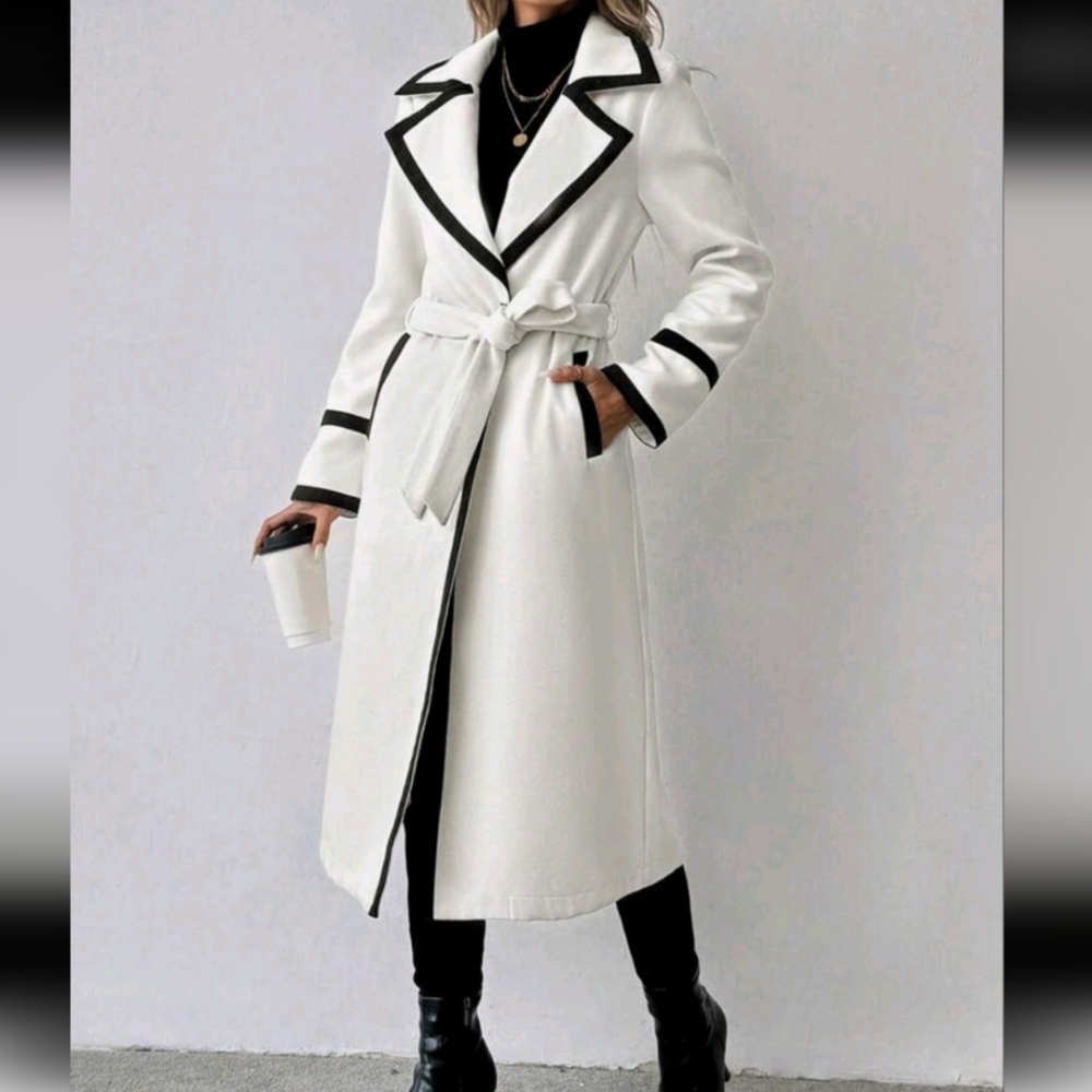 Elegant White and Black Women's Coat - Picture 3 of 7
